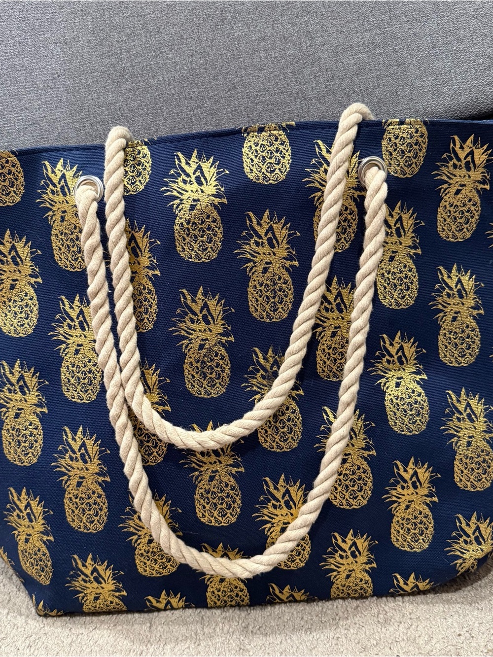 Large Navy & Gold Pineapple Beach Bag